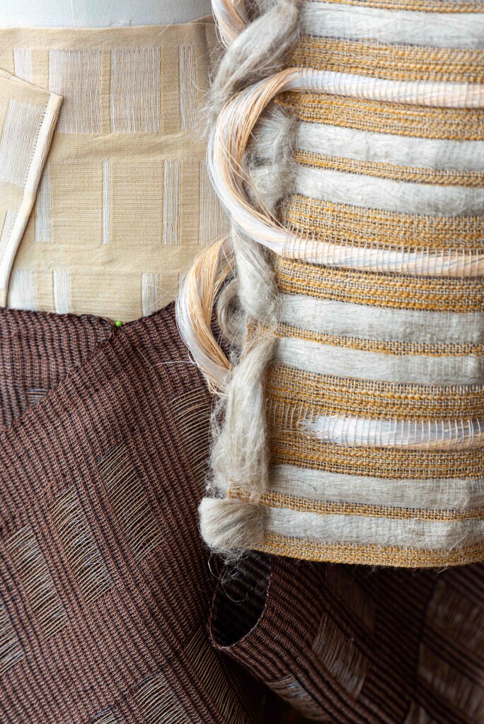 KNIT project - Choreographer Marine Mane - Costume Designer Marie Labarelle - Handwoven textiles (tissage manuel) : Manon Soyer-Chaudun - Mill woven textiles  (tissage machine) : Les Tissages de Charlieu